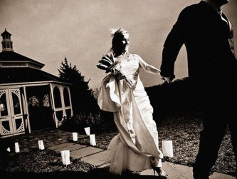 Leaving the Gazebo at sunset, candles along the path,Max Flatow photo